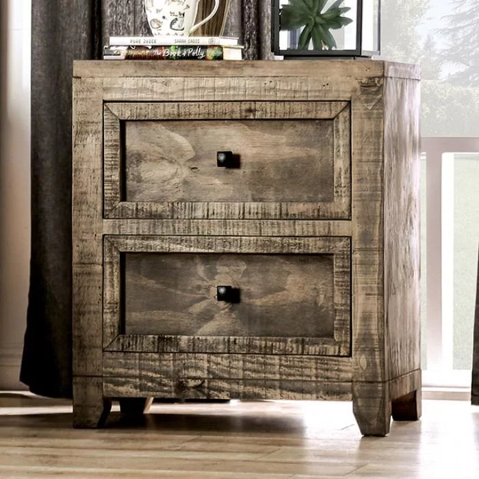 Rustic Ash Brown Solid Wood King Bedroom Set 3pcs FOA EM7074BR Oakridge