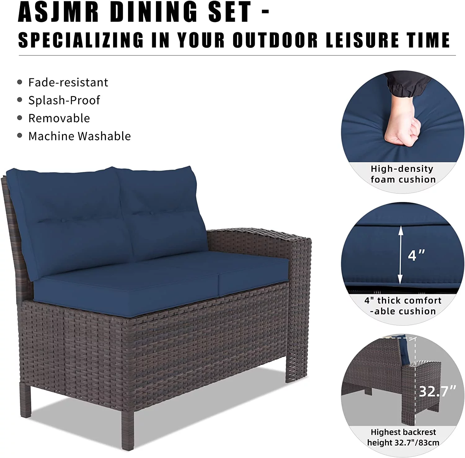 ALAULM 7 Pieces Outdoor Patio Furniture Set with Dining Table Outdoor Dining Set Sectional Sofa Brown Rattan Patio Conversation Set with Red Cushions