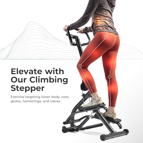 Sunny Health & Fitness Stair Stepper w/Handlebar, Extended Step Range Climber Machine for Legs, Core and Glute Workouts