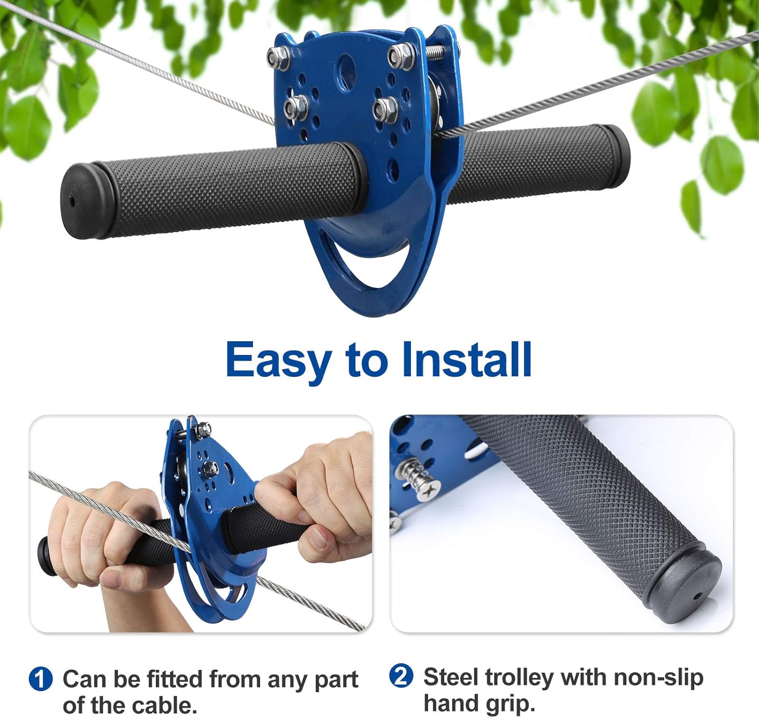 Jugader 160FT Zipline Kits for Backyard with 100% Stainless Steel Cable, Zip Lines for Kids and Adults Outdoor with Cable Tensioning Kit