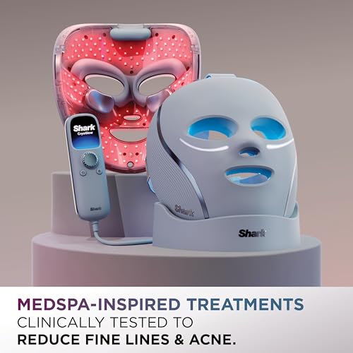 Shark CryoGlow LED Face Mask with Under-Eye Cooling, Anti-Ageing & Blemish Repair, Red & Blue LED, Infrared Light Therapy, USB-C, Remote Control