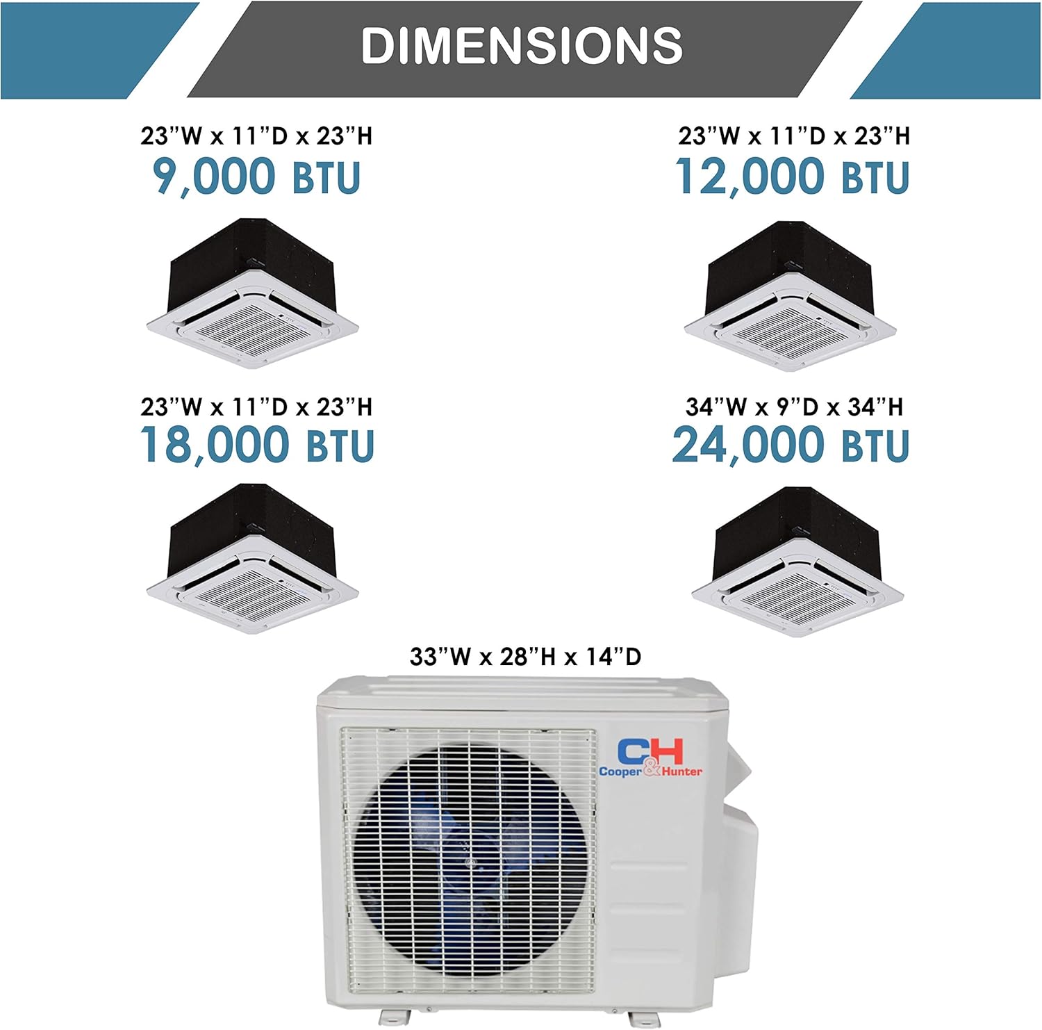Dual 2 Zone Ductless Mini Split Ceiling Cassette Air Conditioner Heat Pump 9000 12000