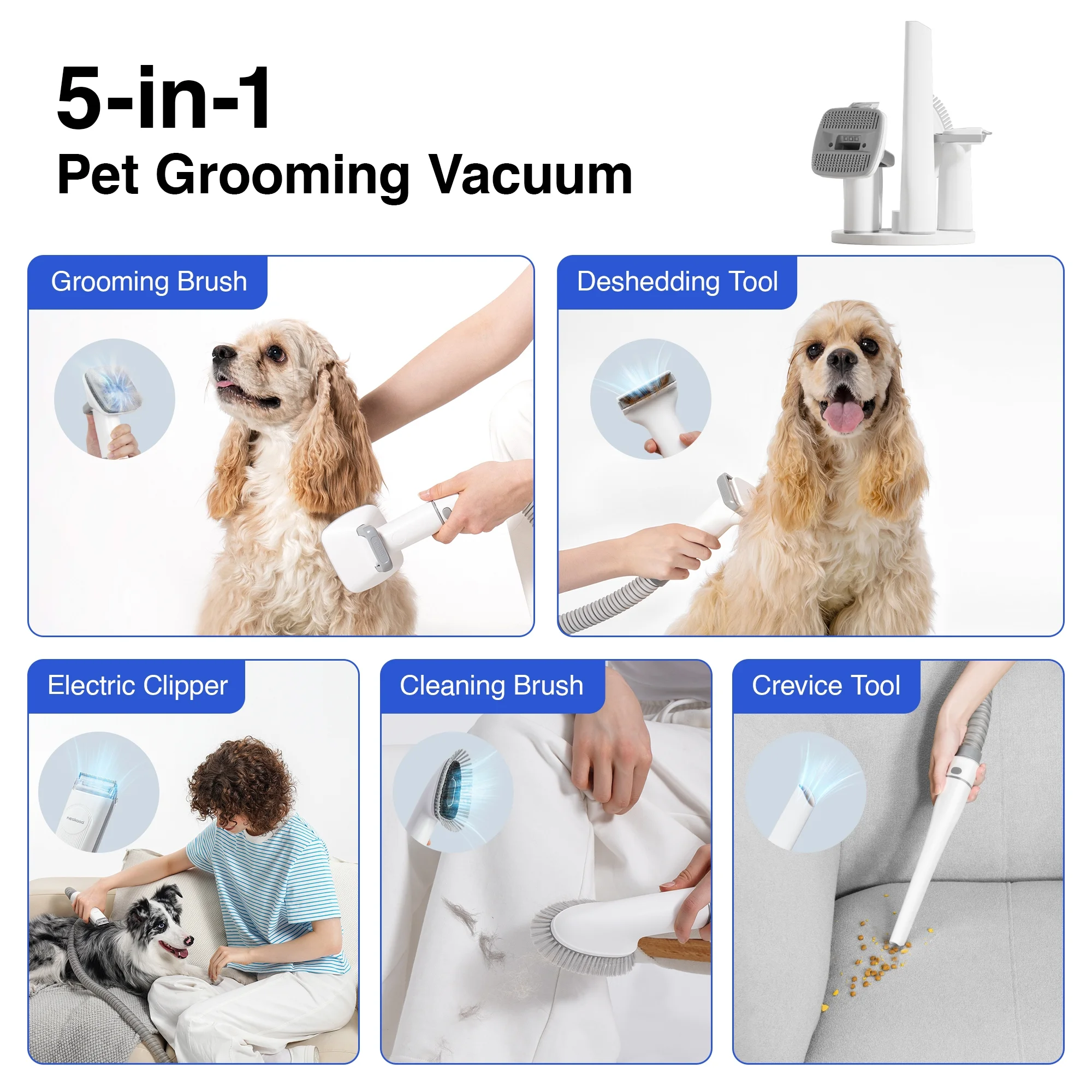 Neakasa P0 Pro Dog Grooming Kit,6.6lbs Lightweight Portable Dog Grooming Vacuum, Low Noise Dog Clippers, Pet Hair Remover for Dogs Cats
