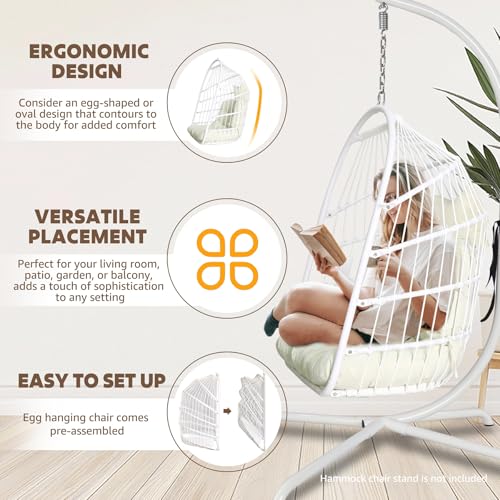Chihee Egg Chair Foldable Wicker Rattan Hanging Chair Swing Chair Indoor Outdoor Patio Wicker Chair Hammock Chair with Stainless Steel Hanging Kit