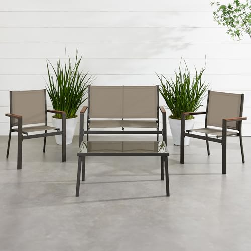 Best Choice Products 4-Piece Outdoor Textilene Patio Conversation Set, Backyard Furniture w/Loveseat, Coffee Table, Steel Frame - Taupe/Charcoal