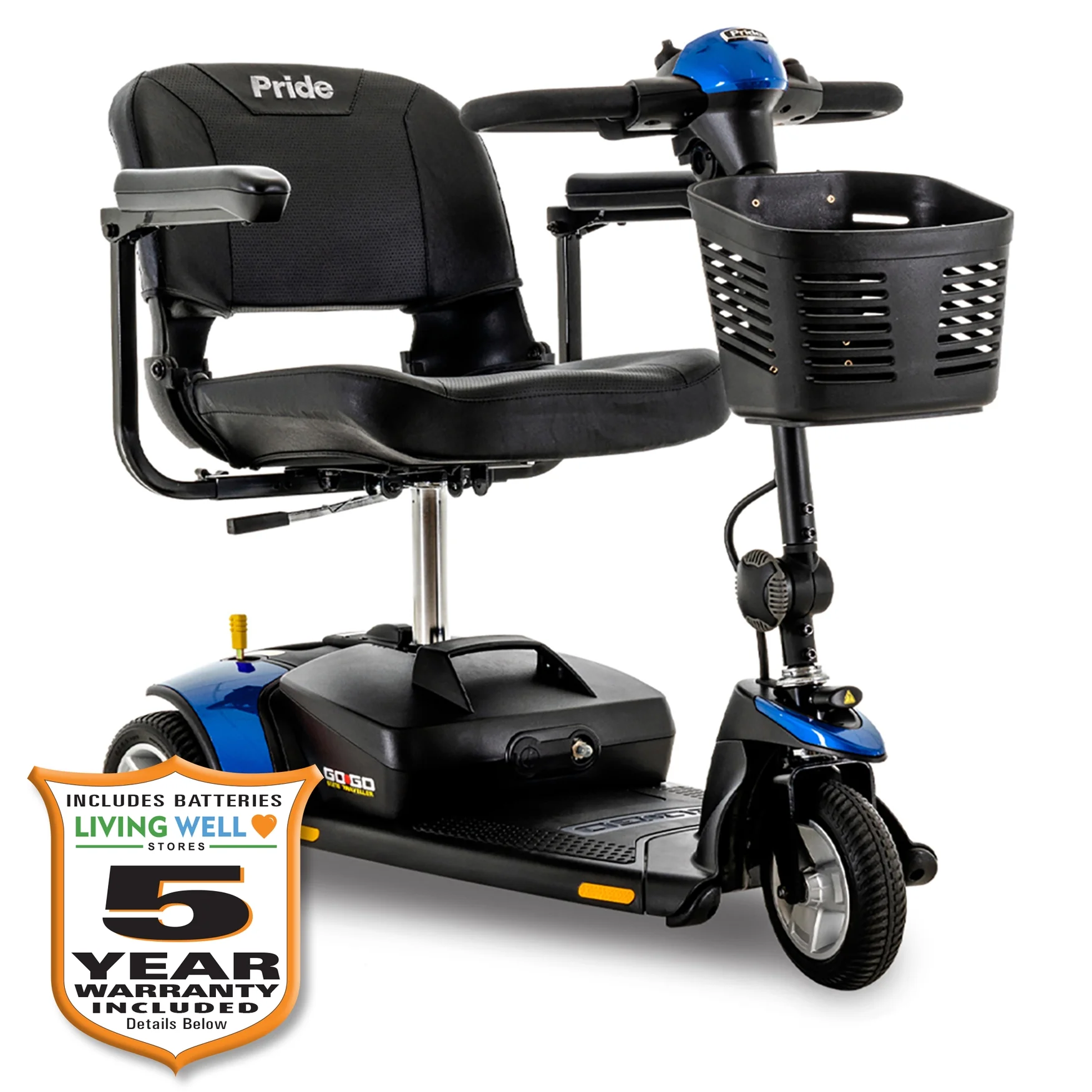 Pride Go-Go Elite Traveller 3-Wheel Scooter, 12 AH Battery, with Available Extended Warranty
