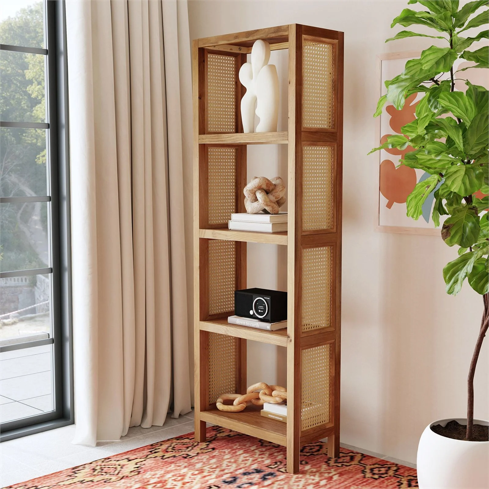 Butler Specialty Company Mesa Cane and Wood 4- Tier Etagere Bookcase - Brown