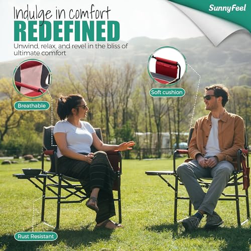SUNNYFEEL Oversized Camping Directors Chair 2 Pack, Portable Folding Lawn Chairs for Adults Heavy Duty with Side Table,Pocket for Beach, Fishing