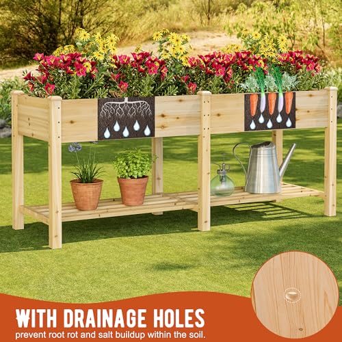 GHWIE Raised Garden Bed with Shelf,Elevated Wooden Planter Box with Legs,Garden Planter for Backyard, Patio, Balcony