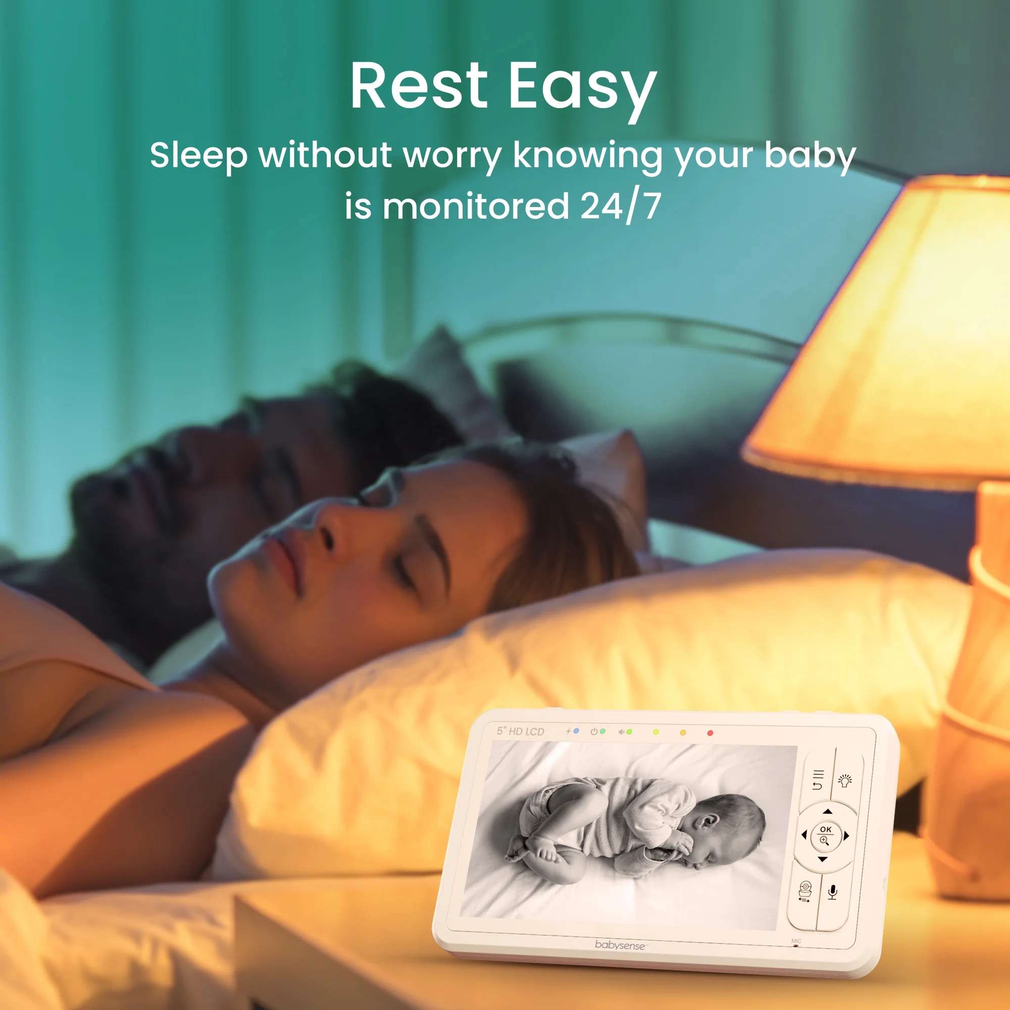 Babysense HD Baby Video Monitor Split Screen, 5" HD Display with 2 Cameras, Night Light, Non-Wi Fi, Pan Tilt Zoom, HDS2