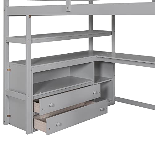 Harper & Bright Designs Twin Over Twin Bunk Bed with Stairs and Trundle, Solid Wood Stairway Bunk Bed Frame with Storage