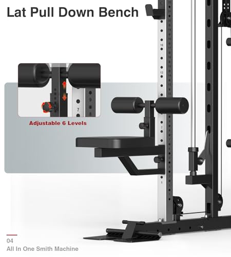 DONOW Smith Machine with Weight Stacks Power Cage Squat Rack Dual Cable Crossover Machine Home Gym Systems Station LAT Pull Down