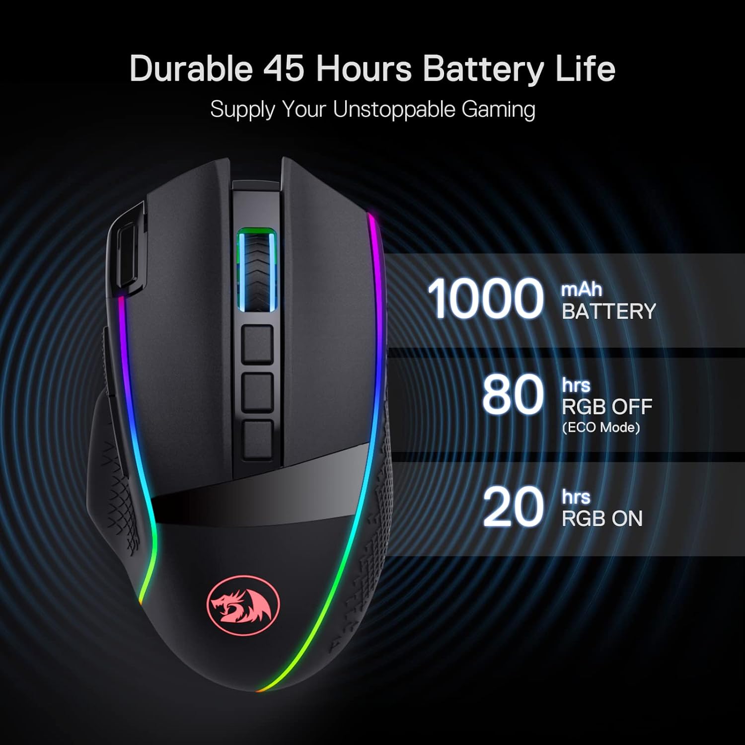 Redragon M991 Wireless Gaming Mouse, 19000 DPI Wired/Wireless Gamer Mouse w/ Rapid Fire Key, 9 Macro Buttons