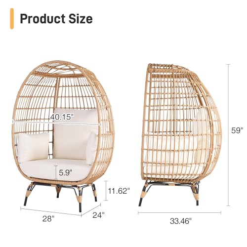 Outdoor Egg Chair, Patio Chairs with 4 Thicken Cushions, Oversized Lounge Chairs with Durable Steel Frame, PE Wicker Chair 440 lbs Capacity