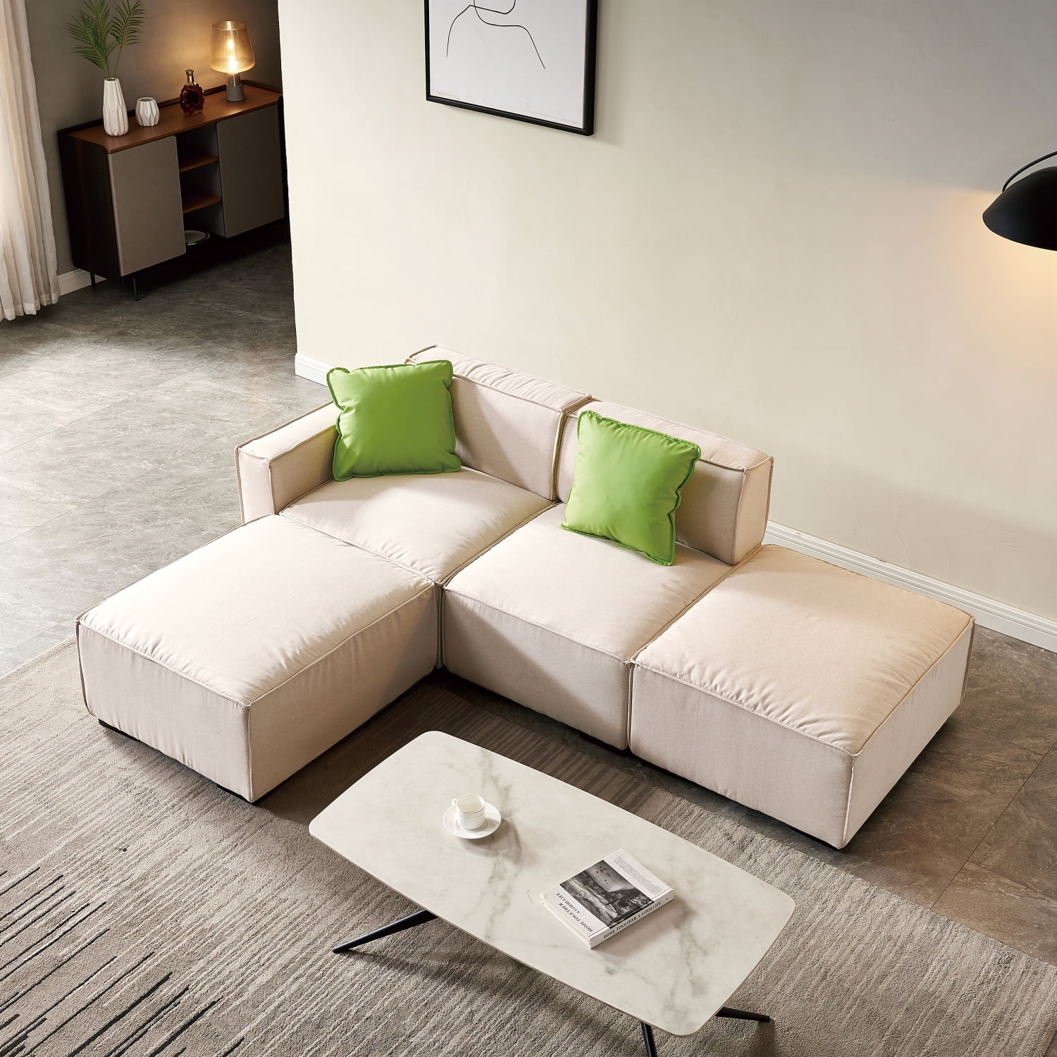 Holaki 4 Seat Modular Sectional Fabric Sofa for Apartment, Beige