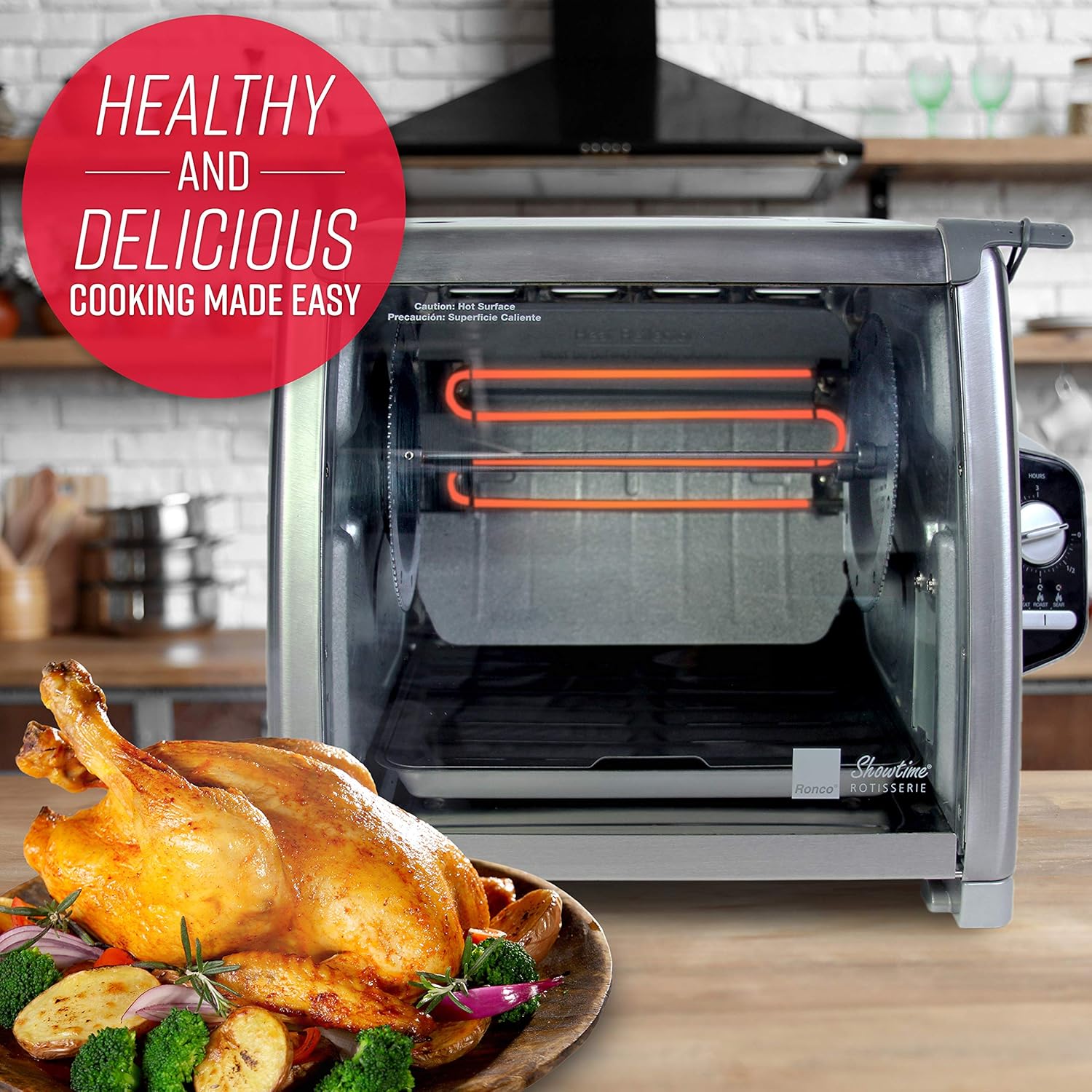 Ronco Showtime Large Capacity Rotisserie & BBQ Oven Modern Edition, Simple Switch Controls, Silicone Door Tie, Perfect Preset Rotation Speed