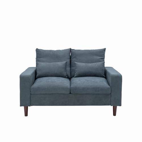Panana Small Loveseat Sofa Upholstered Couch Modern Linen 2 Seater Love Seats for Living Room, Apartment, Small Space (Black Leather-like, 2 Seats)