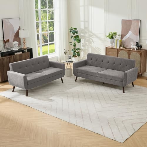 Tbfit L Shaped Couch Sofa, 80" W Mid-Century Modern Sectional Couches, 3 Seater Sofas with Wide Chaise Lounge & Two Pillows