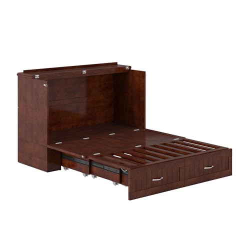 AFI Southampton Queen Murphy Bed Chest with Mattress, Storage, and Built-in Charger in Grey