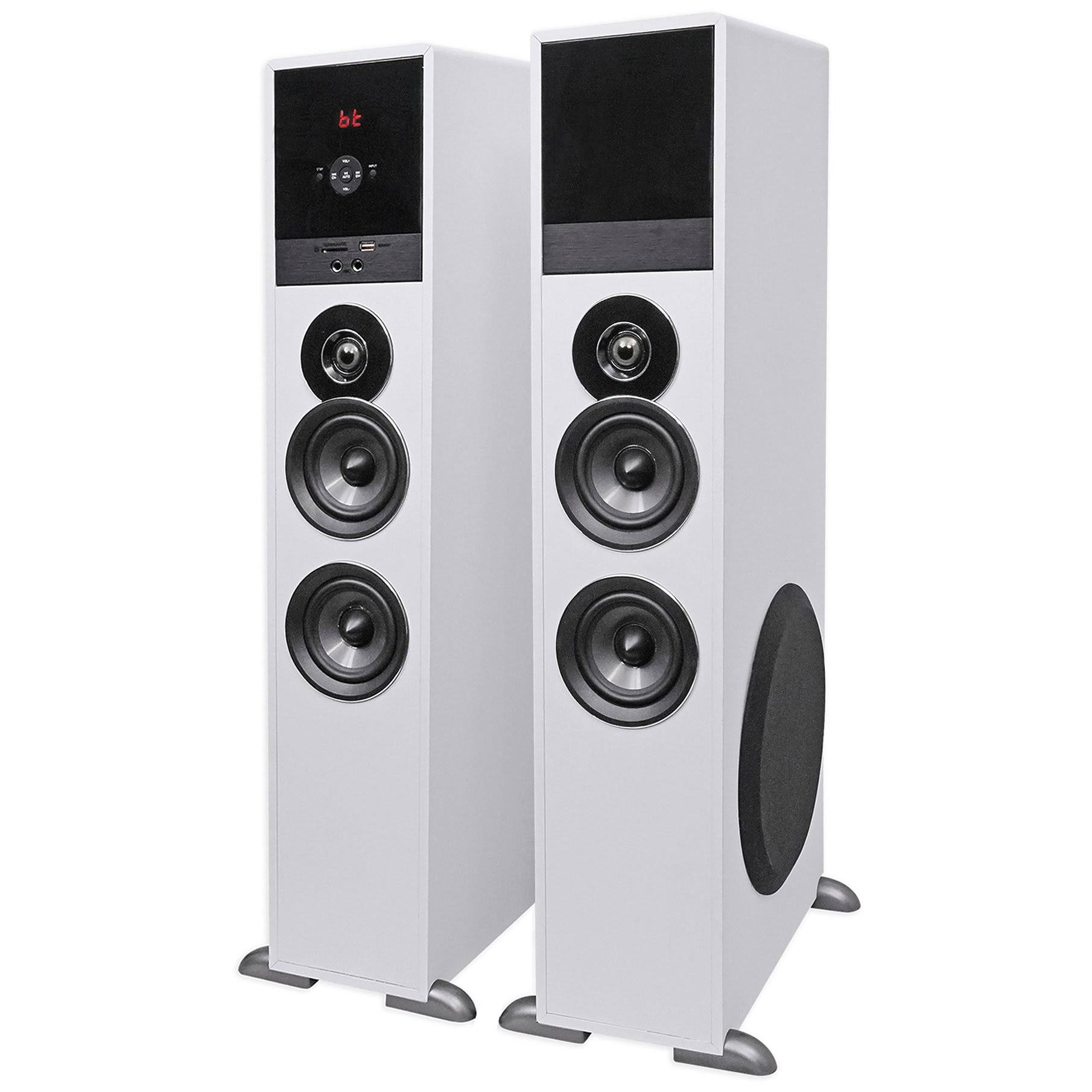 Rockville TM80W White Powered Home Theater Tower Speakers 8x22 Sub/Bluetooth/USB