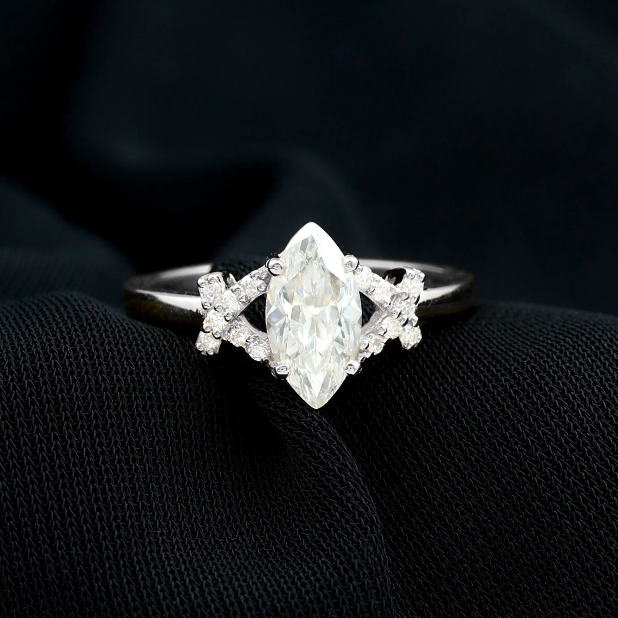 Marquise Cut Solitaire Moissanite Gold Engagement Ring for Women (5X10 mm), 925 Sterling Silver, US 4.00