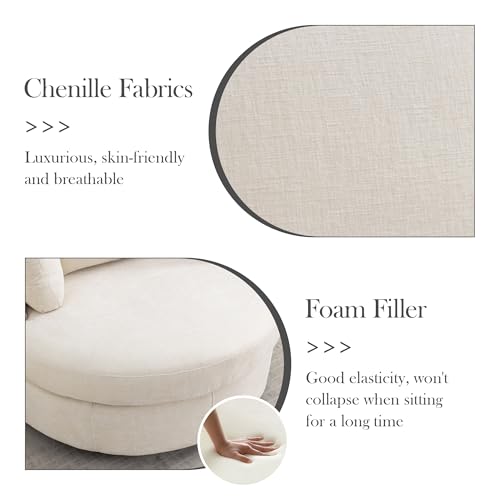 Aoiy & Wifon 42.2" W Oversized Swivel Barrel Chair with Ottoman, Upholstered Round Accent Chair with Storage Ottoman, Chenille, Beige