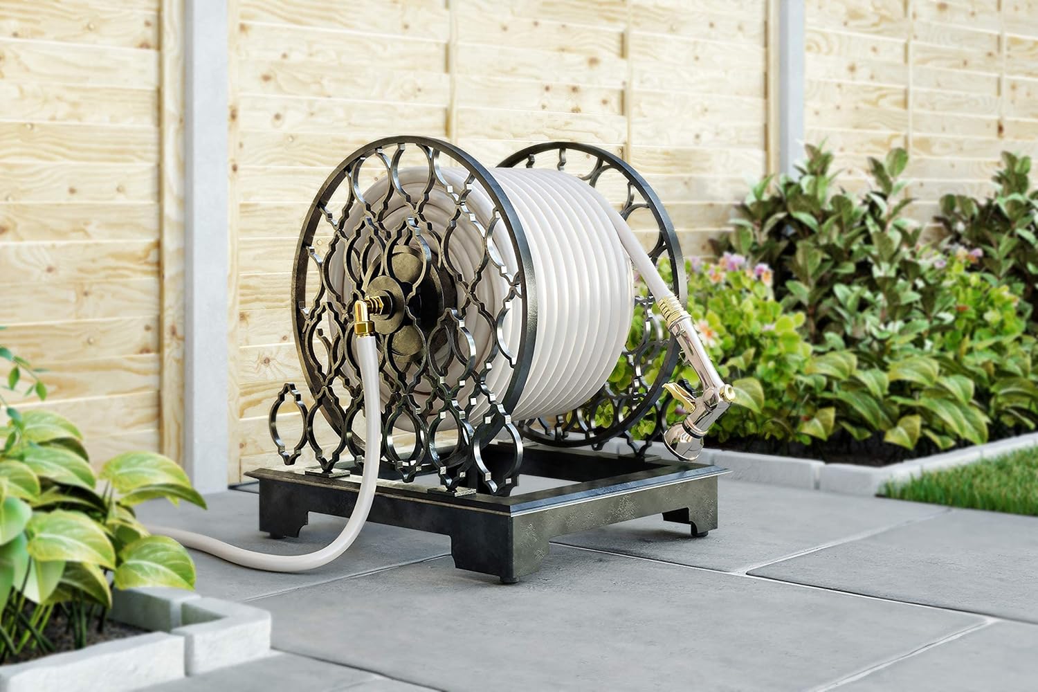 Lush Landscapes Metal Ornamental Trellis Hose Reel
