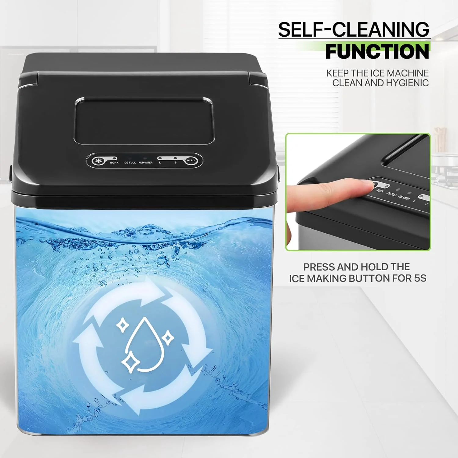 Ice Maker Countertop 9 Cubes Ready in 10Mins, 26lbs in 24Hours, 2 Sizes Bullet Shaped Ice, Ice Maker Machine with Ice Scoop and Basket