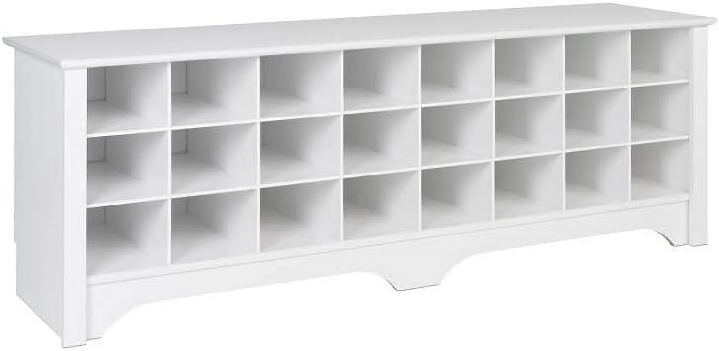 Wide 24-Pair Shoe Cubby Bench, Shoe Rack, Shoe Storage For Entryway, Mudroom, Hallway, Closet And Garage, White