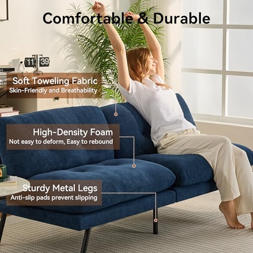 Faux Leather Futon Sofa Bed,Convertible Futon Couch,Memory Foam Loveseat Sleeper Sofa,Small Splitback Modern Folding Couch for Living Room,Office