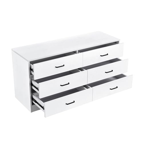 6 Drawer Dresser for Bedroom,Wooden Wide Chest of 6 Drawers