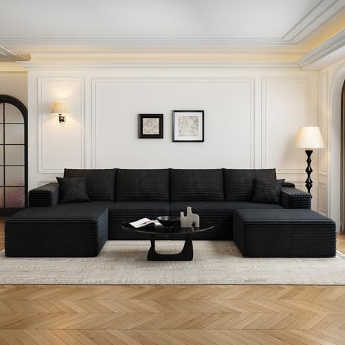 107.5" Cloud Modular Sectional Sofa with 1 Ottoman,Modern Minimalist Upholstered Couches, Comfort U Shaped Sofa for Living Room