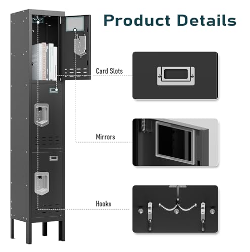Metal Locker with 5 Doors,Lockers for Employees,66'' Steel Storage Locker for School,Gym, Office, Office,Garage