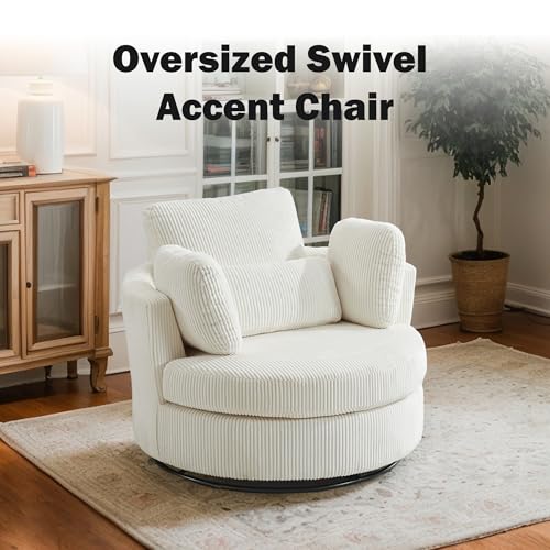 Chifee & Vingol 42.2" Oversized Swivel Accent Chair Round Barrel Chair,Chenille,Beige