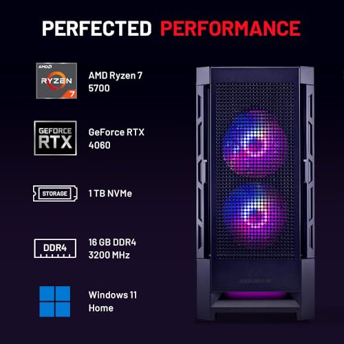 Skytech Blaze4 Mini Gaming PC Desktop, Ryzen 7 5700 3.7 GHz (4.6GHz Turbo Boost), NVIDIA RTX 4060 8GB GDDR6X, 1TB SSD, 16GB DDR4 RAM 3200