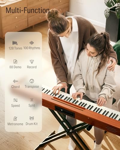 Donner DEP-1S Piano Keyboard 88 Keys, Beginner Digital Piano with 88 Key Velocity-Sensitive Keyboard, Record, Bluetooth, Chord