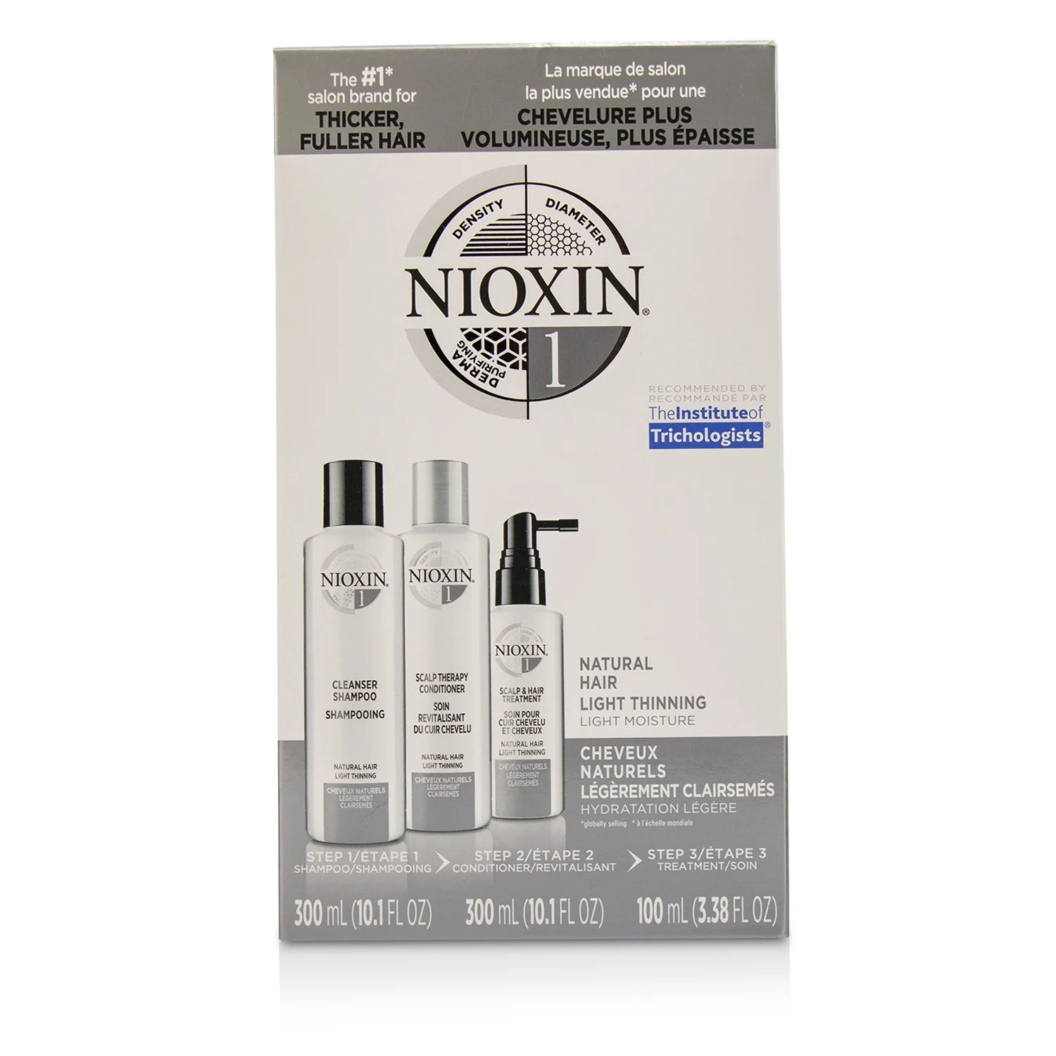Nioxin 3D Care System Kit 1 - For Natural Hair, Light Thinning, Light Moisture  3pcs