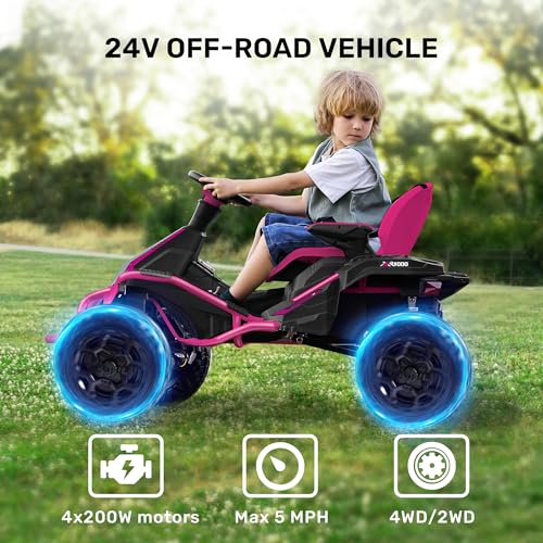 ANPABO 24V 4x4 Ride On Toy for Big Kids, 4x200W Motors, 5MPH, Kids Car w/Parent Remote, Wide Adjustable Seat, Headlights, Metal Frame