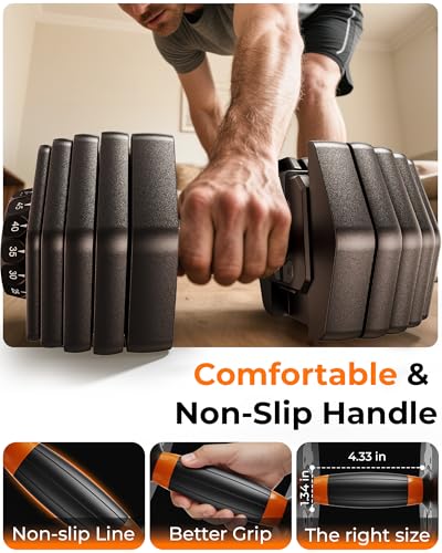 FEIERDUN Adjustable Dumbbell Set, 5-52.5lb Free Weight Dumbbells, 15 in 1, Quick Adjust Weight Set with Non-slip Handles and Tray