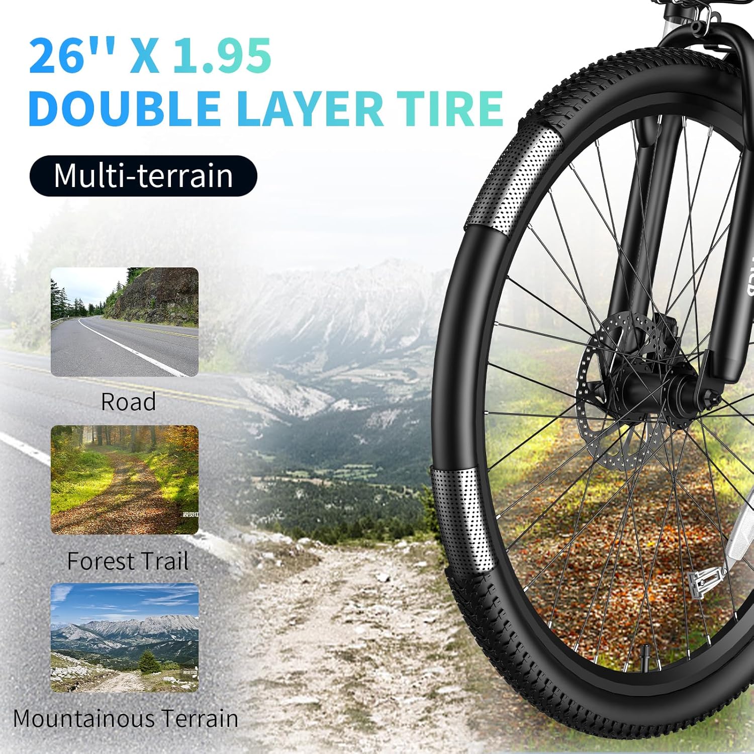 DEEPOWER S26 Electric Bike for Adult 500W Ebike 26" Mountain Electric Bicycle 48V 12.8Ah Battery 25-45Miles 25MPH Electric Bicycles 21-Speed Front