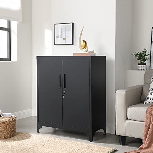 SONGMICS Garage Cabinet, Metal Storage Cabinet with Doors and Shelves, Office Cabinet for Home Office, Garage and Utility Room, Grey UOMC013G01