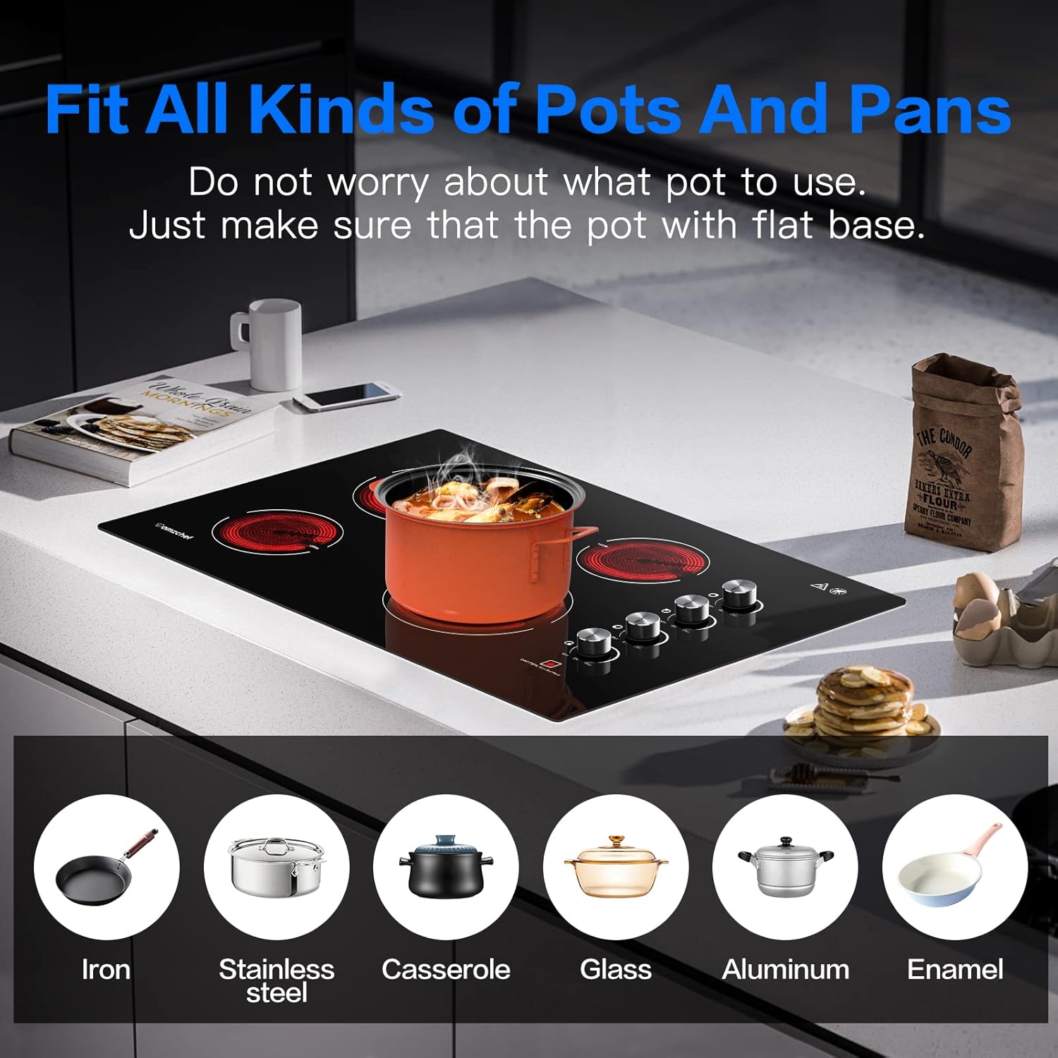 AMZCHEF Electric Cooktop 30 Built-in Electric Burner with 4 Burners, ETL Safety Certified, Power Control by Knob