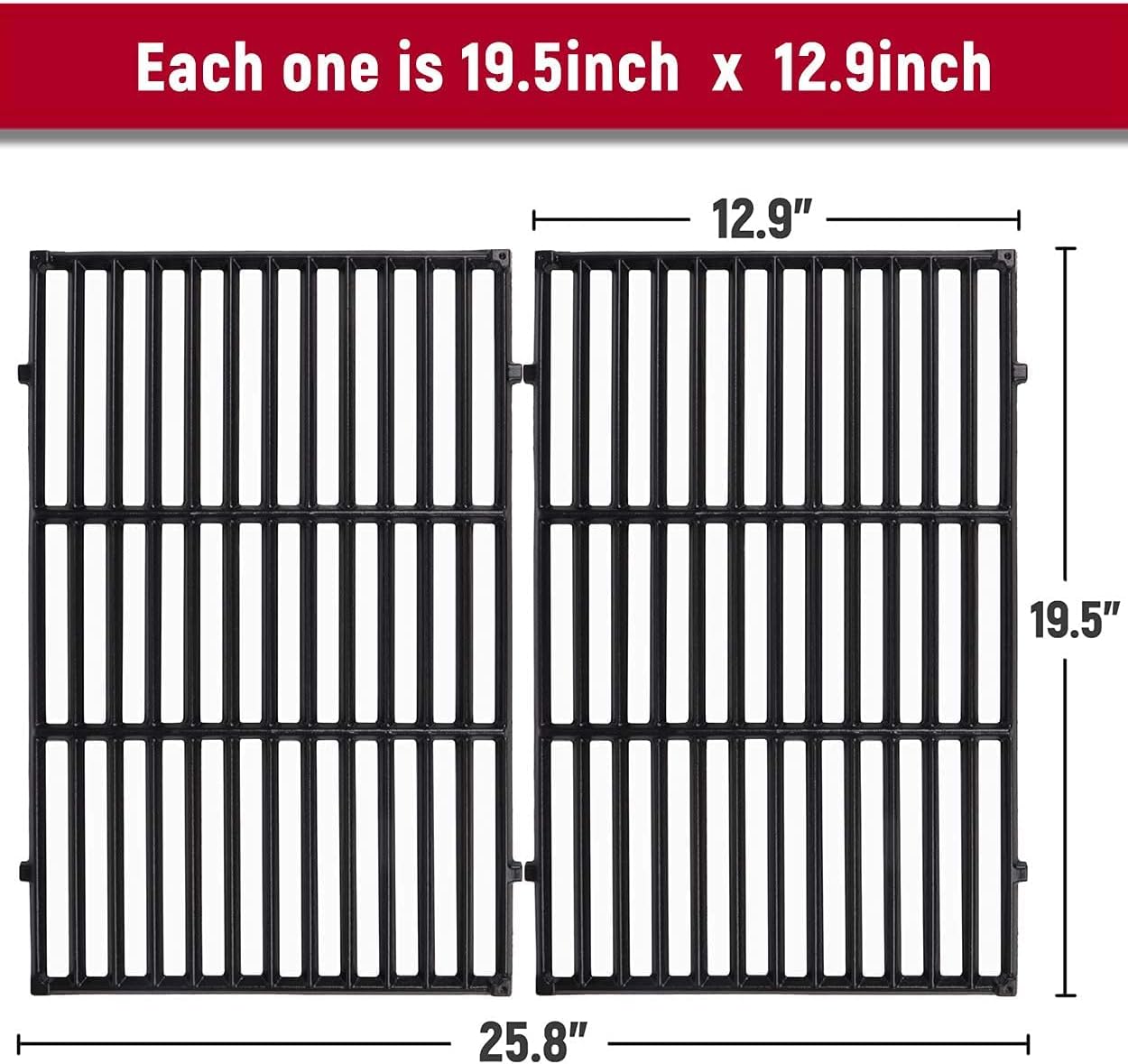 X Home Grill Grates Replacement for Weber Genesis E-310 E-330, Genesis 300 Series Gas Grill Replacement Parts, Cast Iron, 19.5 x 12.9 Inch, 2-Pack