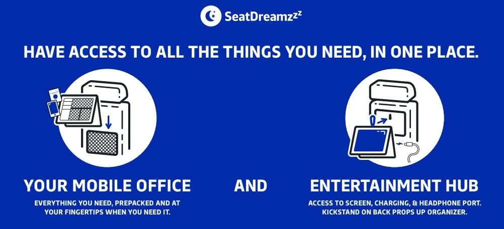 SeatDreamzzz Seatback Organizer, The Ultimate Travel Accessory and Airplane Organizer for Long Flights Pack of 2