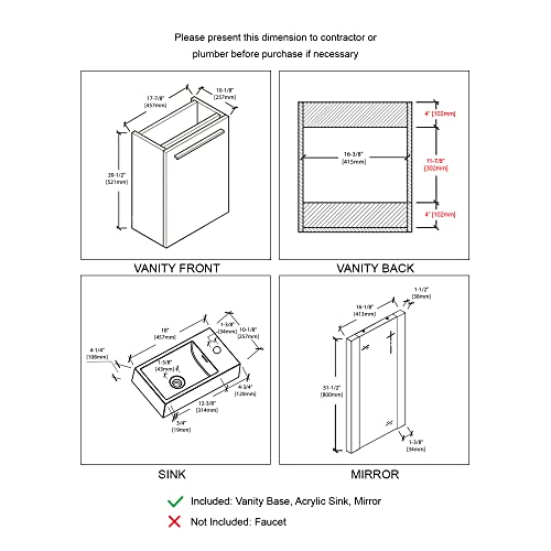 18 Inch Luxury Bathroom Vanity with Acrylic Sink