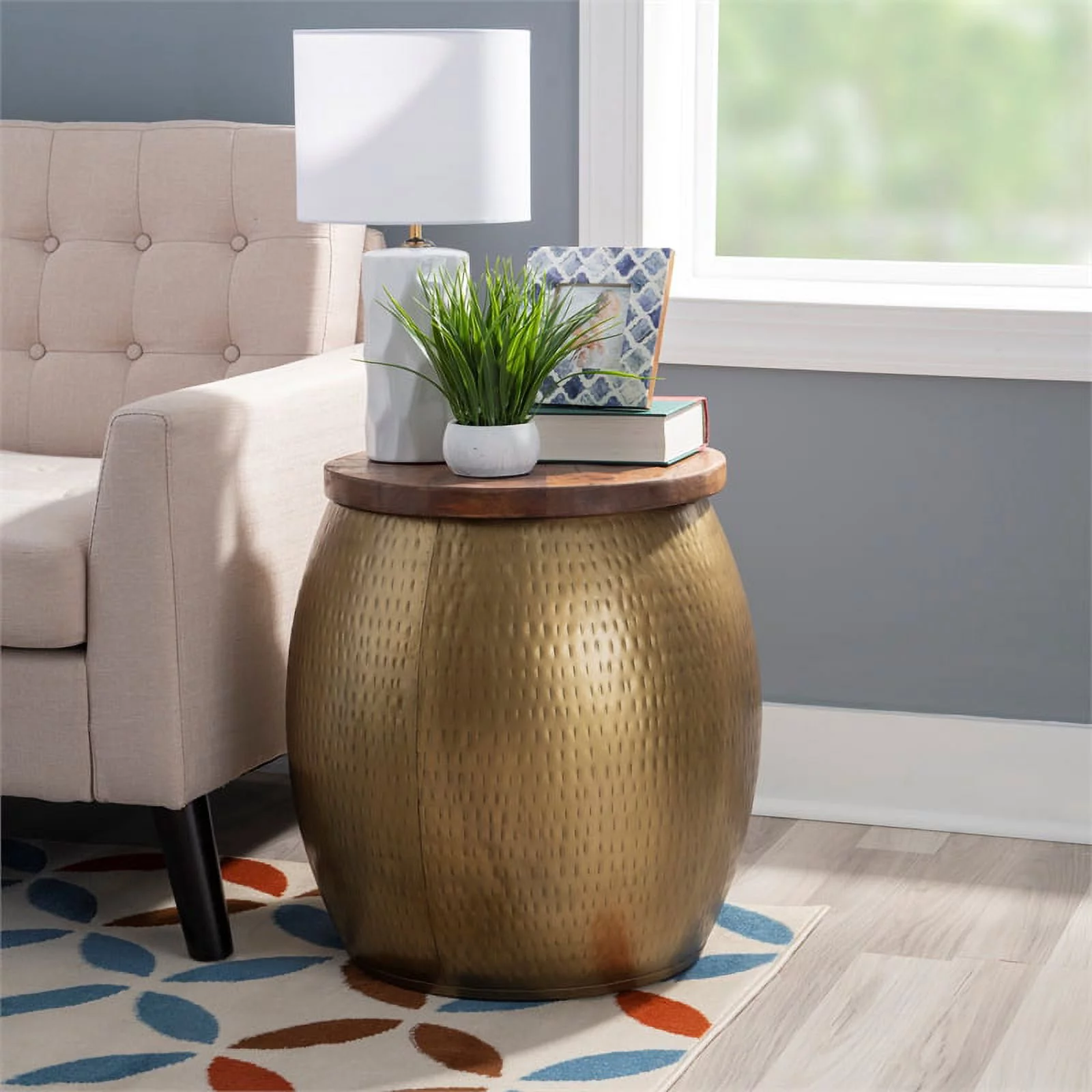 Home Square 3-Piece Set with Metal Drum Table and 2 Drum Side Tables