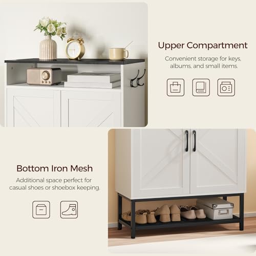Shoe Storage Cabinet, Farmhouse Shoe Cabinet for Entryway, 6-Tier Shoe Organizer with Doors and Shelves