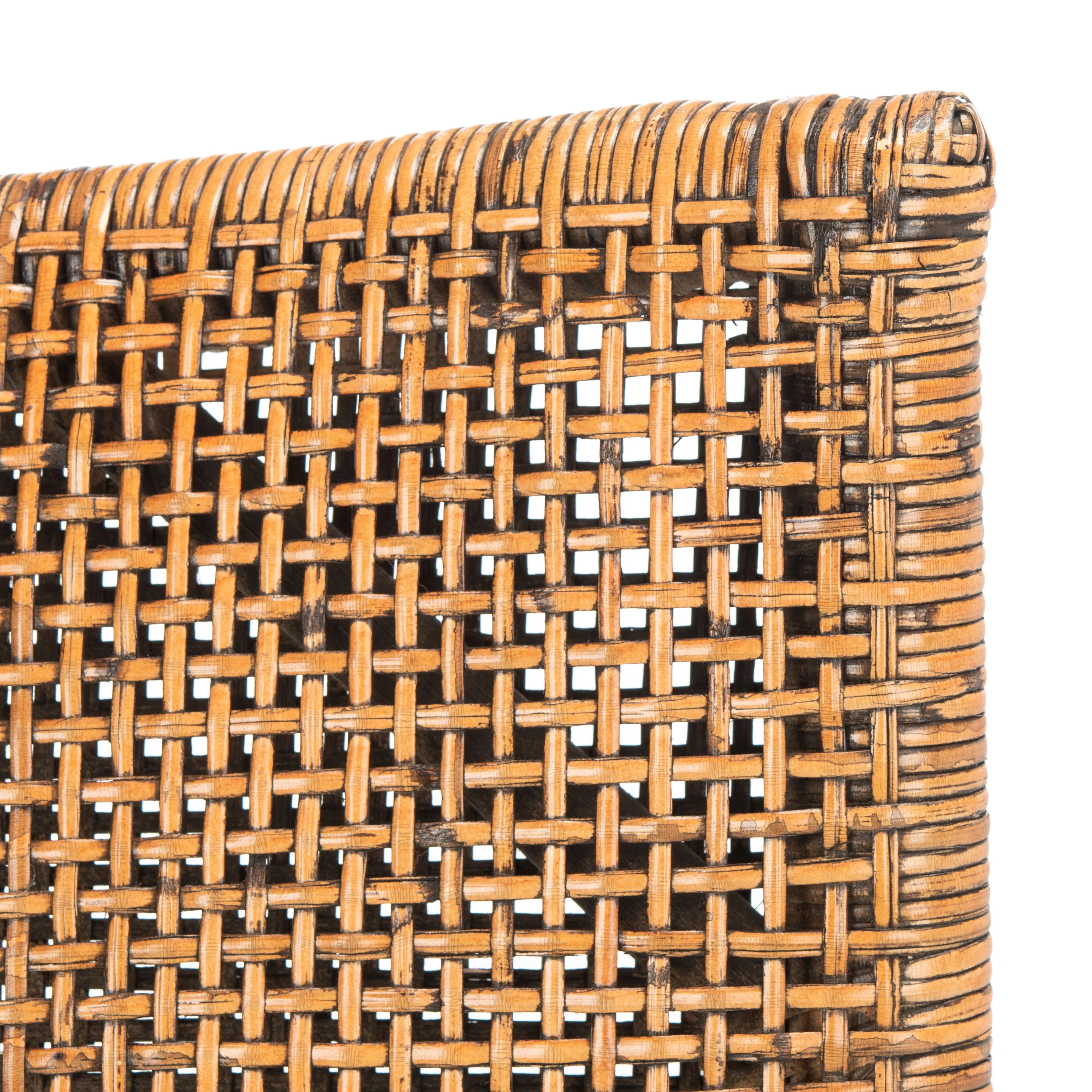 SAFAVIEH Donatella Rattan Chairs, Natural Wash/Black Legs/White Cushion (22 in. W x 24 in. D x 37 in. H)