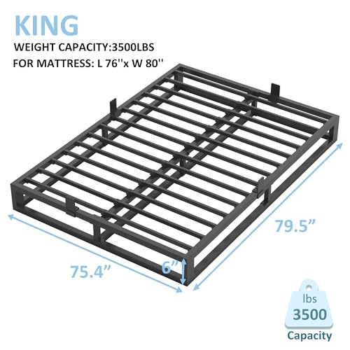 6 Inch Queen Bed Frame with Steel Slat Support, Low Profile Queen Metal Platform Bed Frame Support Mattress Foundation