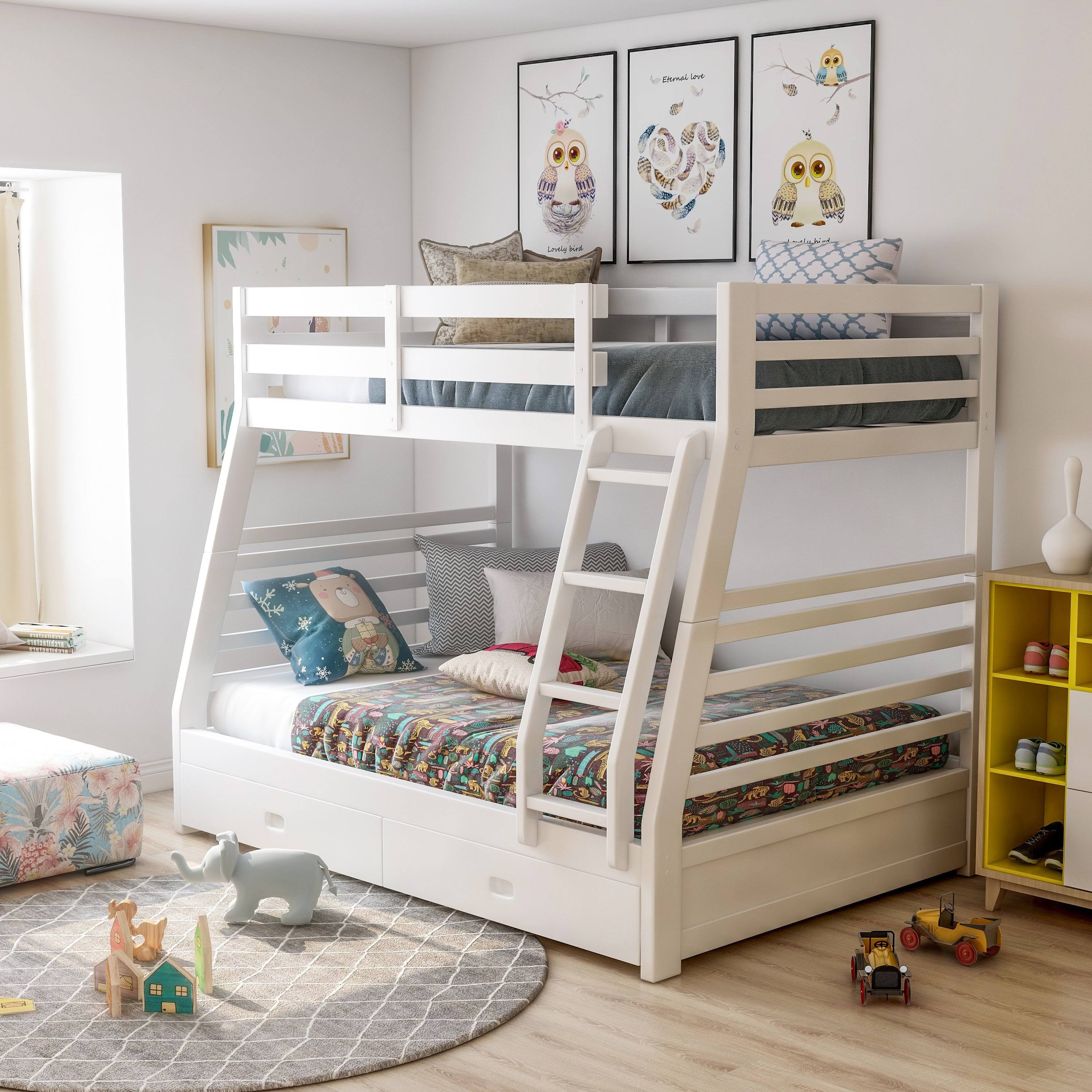 Furniture of America Cude Modern Twin/Full Solid Wood Bunk Bed Set - Dark Walnut